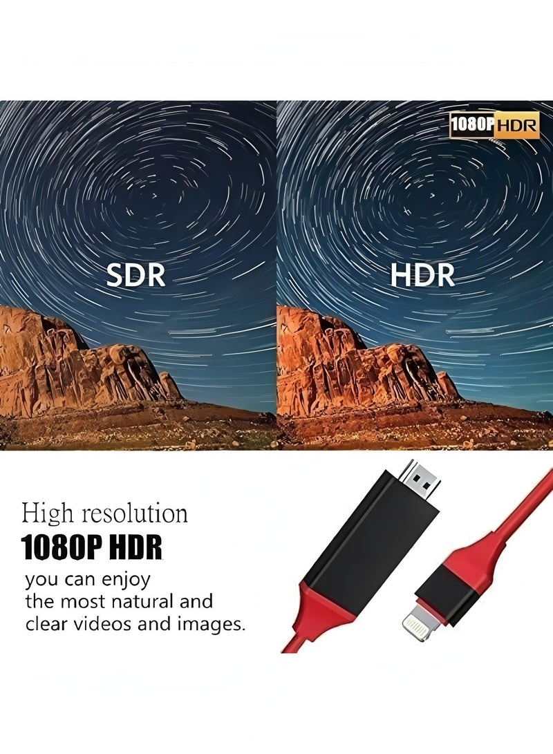 أبلينم محول Lightning إلى HDMI، كابل تلفزيون عالي الدقة 1080 بكسل معتمد من Apple MFi، متوافق مع iPhone وiPad وموصل شاشة مزامنة AV الرقمية على شاشة تلفزيون عالية الدقة وجهاز عرض (أحمر) - Image 2